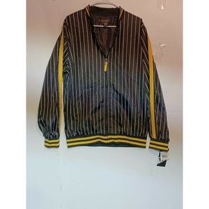 G-NET Black Yellow White Pin Striped Windbreaker Ball Jacket Men's XL